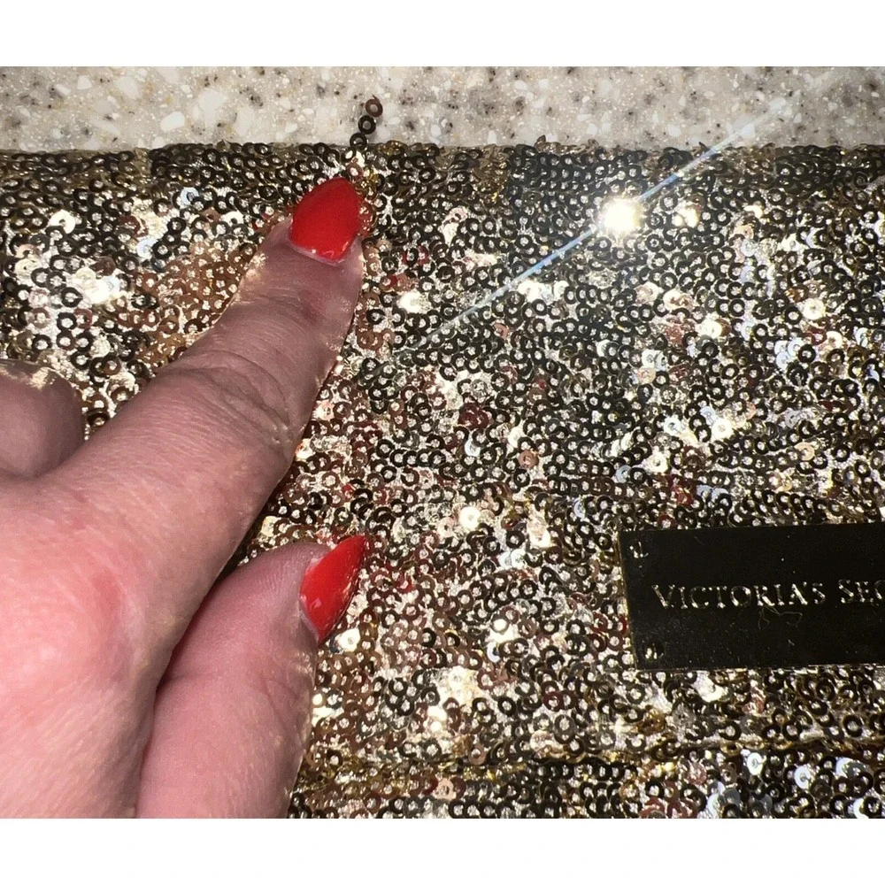Victoria's Secret Angel Gold Sequin Foldover Clutch‎ Cosmetic Bag NWT Gold Glam